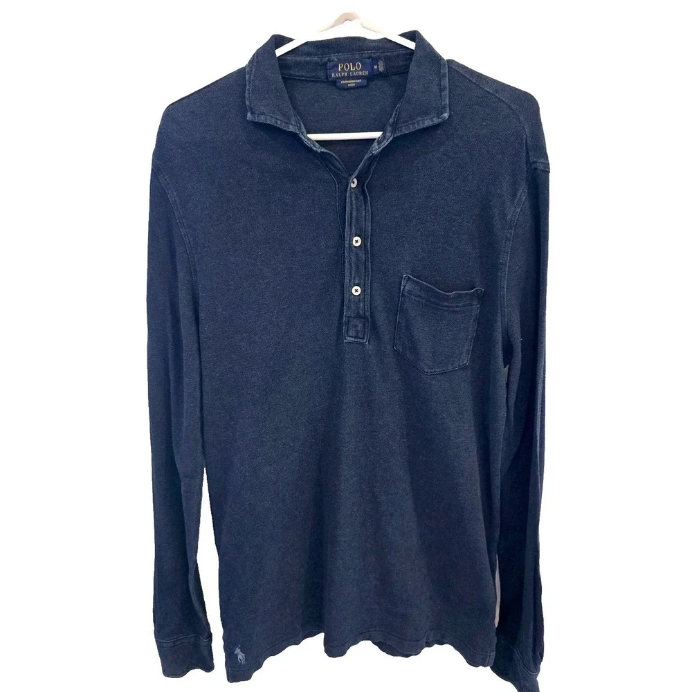 Polo Ralph Lauren Mens Blue Featherweight Mesh Long Sleeve Polo Shirt Size M